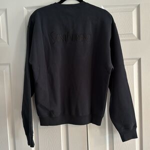 Saint Laurent Paris Navy Crewneck Sweatshirt Large Embroidered Logo High End YSL